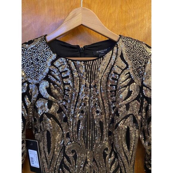 NWT Marciano Isla Black Gold Sequin Bodycon Dress Mini Party Cocktail NYE Sz 4 - Picture 5 of 7